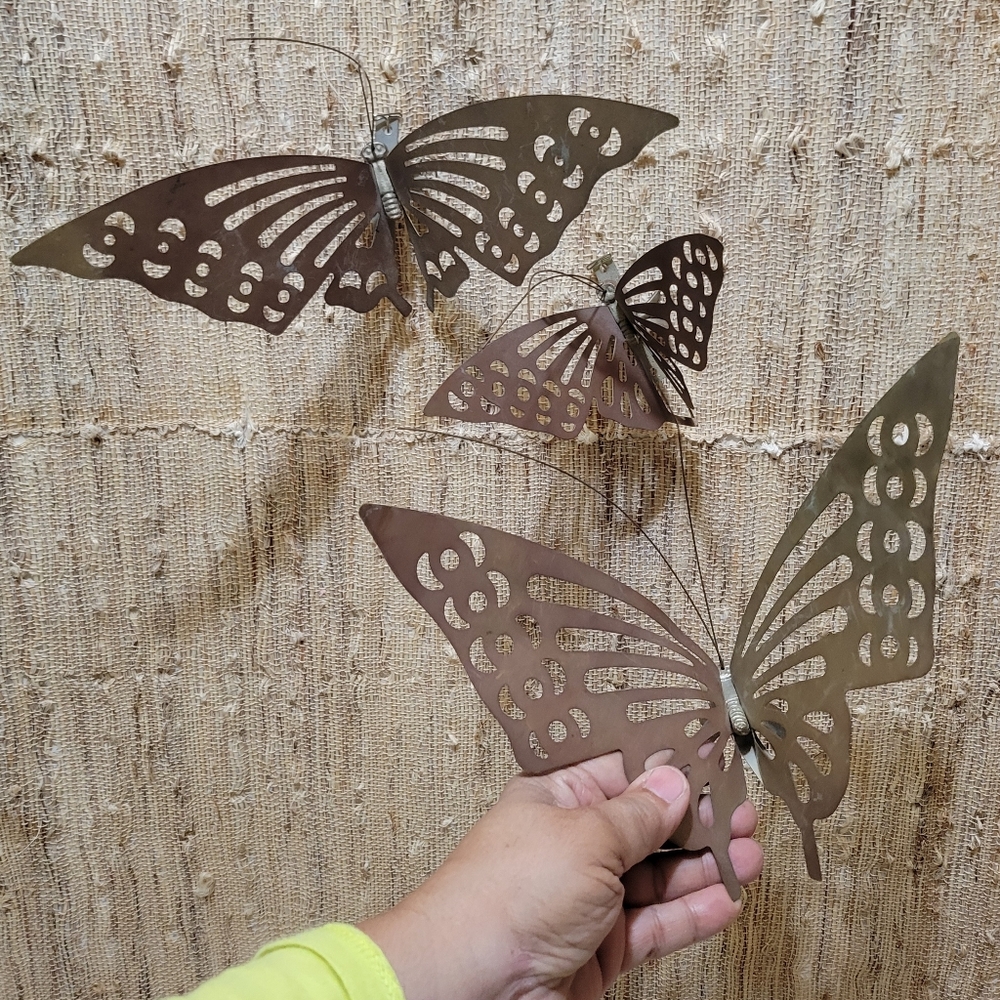Vintage Set 3 Solid Brass Butterflies ~ Graduated size MCM